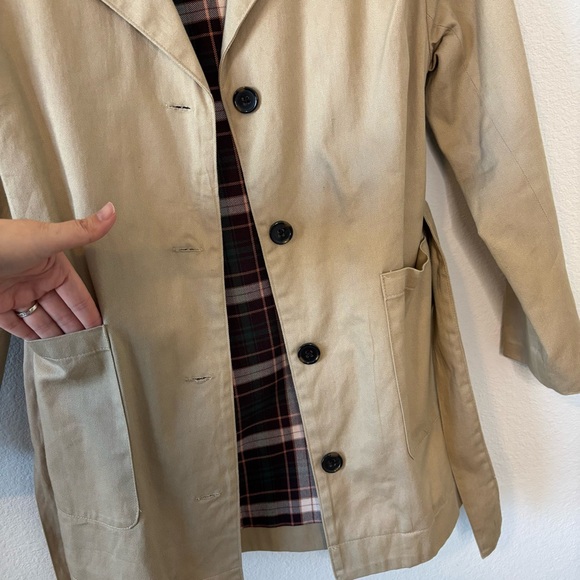 Copper Key Tan Trench Coat - Preppy Plaid Lining Jacket - Picture 3 of 7